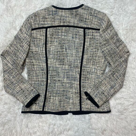 ANNE KLEIN Tweed Jacket Faux Leather Trim Size 10 Zip Up Blazer Office Workwear - Picture 10 of 10